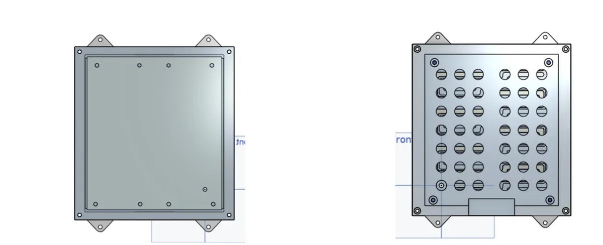 CAD views of solid and perforated layers within the module's plate assembly