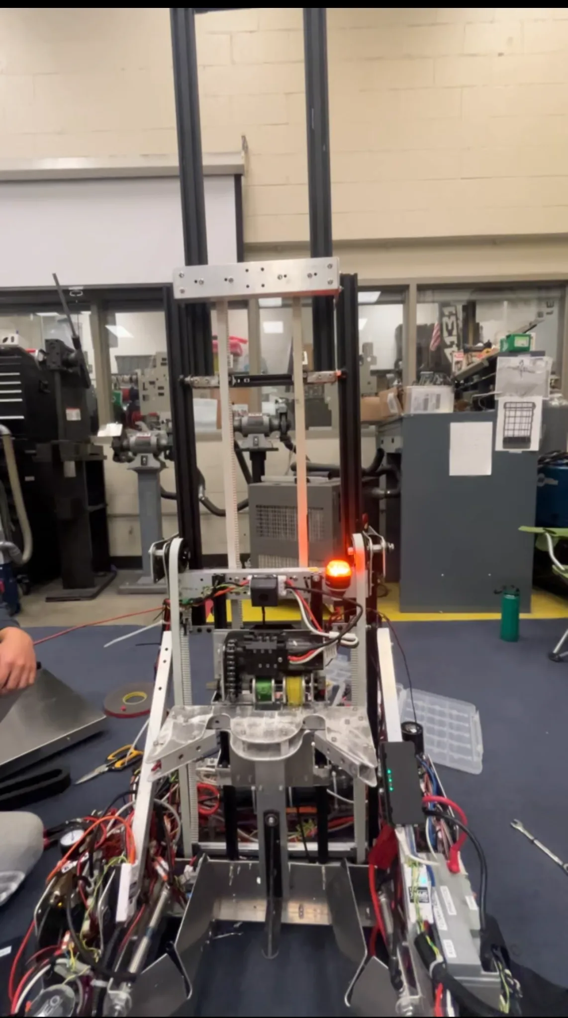 Front view of the elevator extended during robot testing