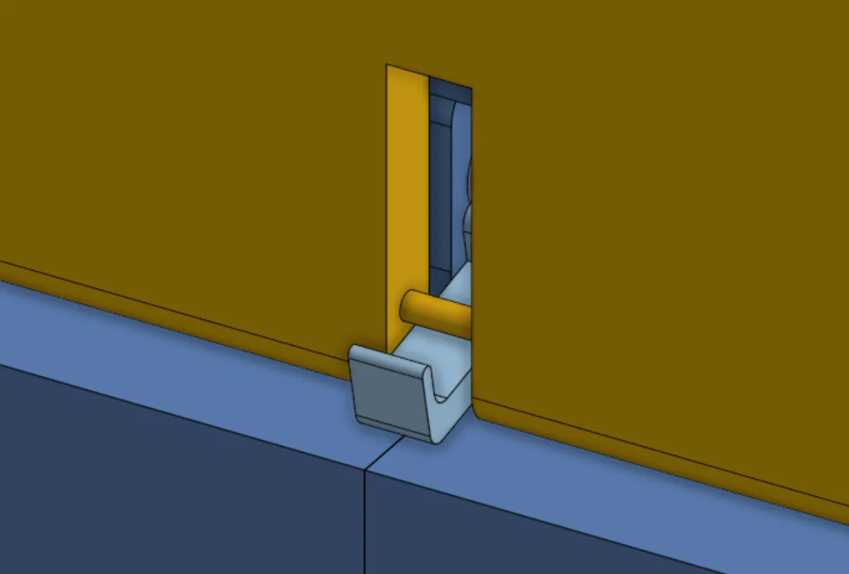 Close CAD view of the NOD head striker captured by the passive latch