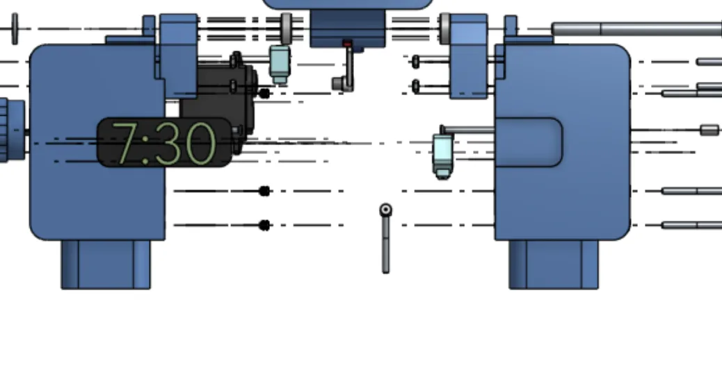 Exploded side CAD view of NOD's split housing, internal electronics, and fastener layout